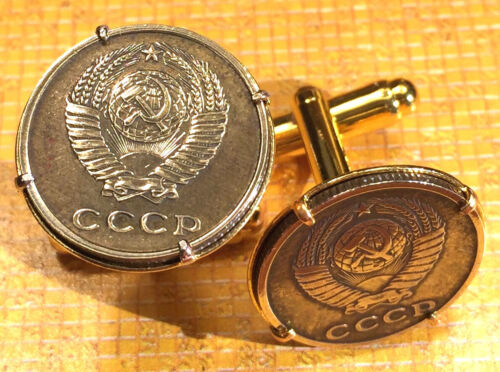 Vintage Soviet Russia CCCP USSR Hammer & Sickle Russian Brass Coin Cufflinks! - Afbeelding 1 van 3