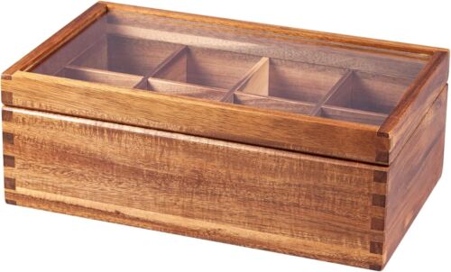 Acacia Wood Tea Organizer Box - Multi-Functional Tea Bag Storage 8 Compartments