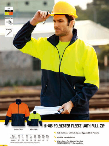 High-Vis Hi Vis Safety Fleece Jacket with Full Zip and Zippered Side Pockets New - Foto 1 di 3