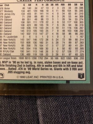 1990 Leaf MVP Rickey Henderson #387 ERROR CARD NO DOT AFTER INC