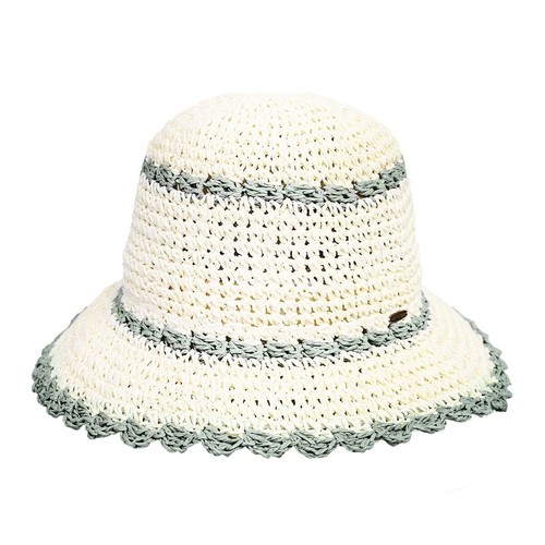 CC PAPER STRAW HAND CROCHET CLOTHE BUCKET HAT WITH SCALLOP EDGE DETAILS IVORY - Picture 1 of 7