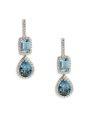 NEW!EFFY 14K WHITE GOLD, LONDON BLUE TOPAZ DIAMOND