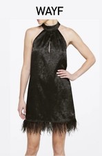 WAYF Black Swing Halter Mini Feather Dress - NWT -Size S $168.