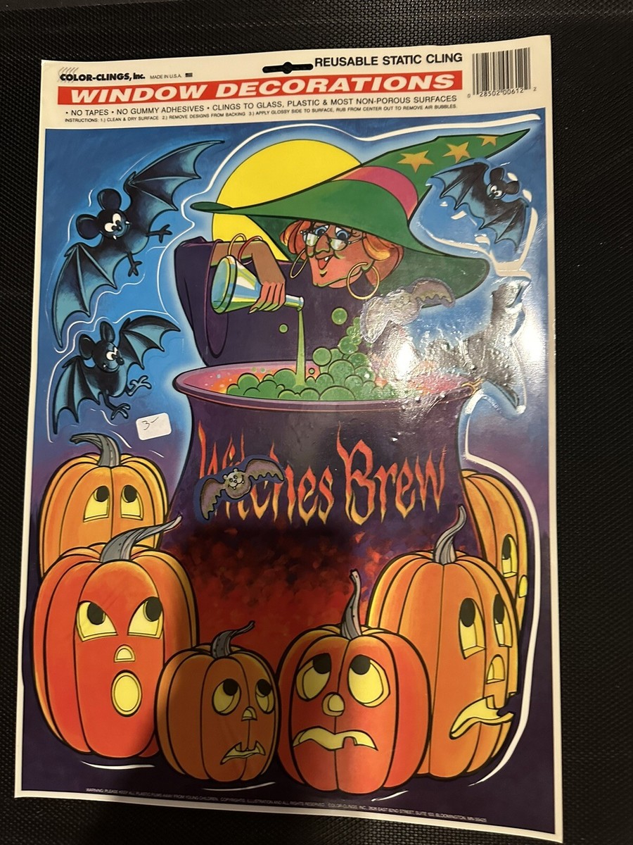 🎃Vintage 90s Color Clings Halloween Window Clings Witches Brew