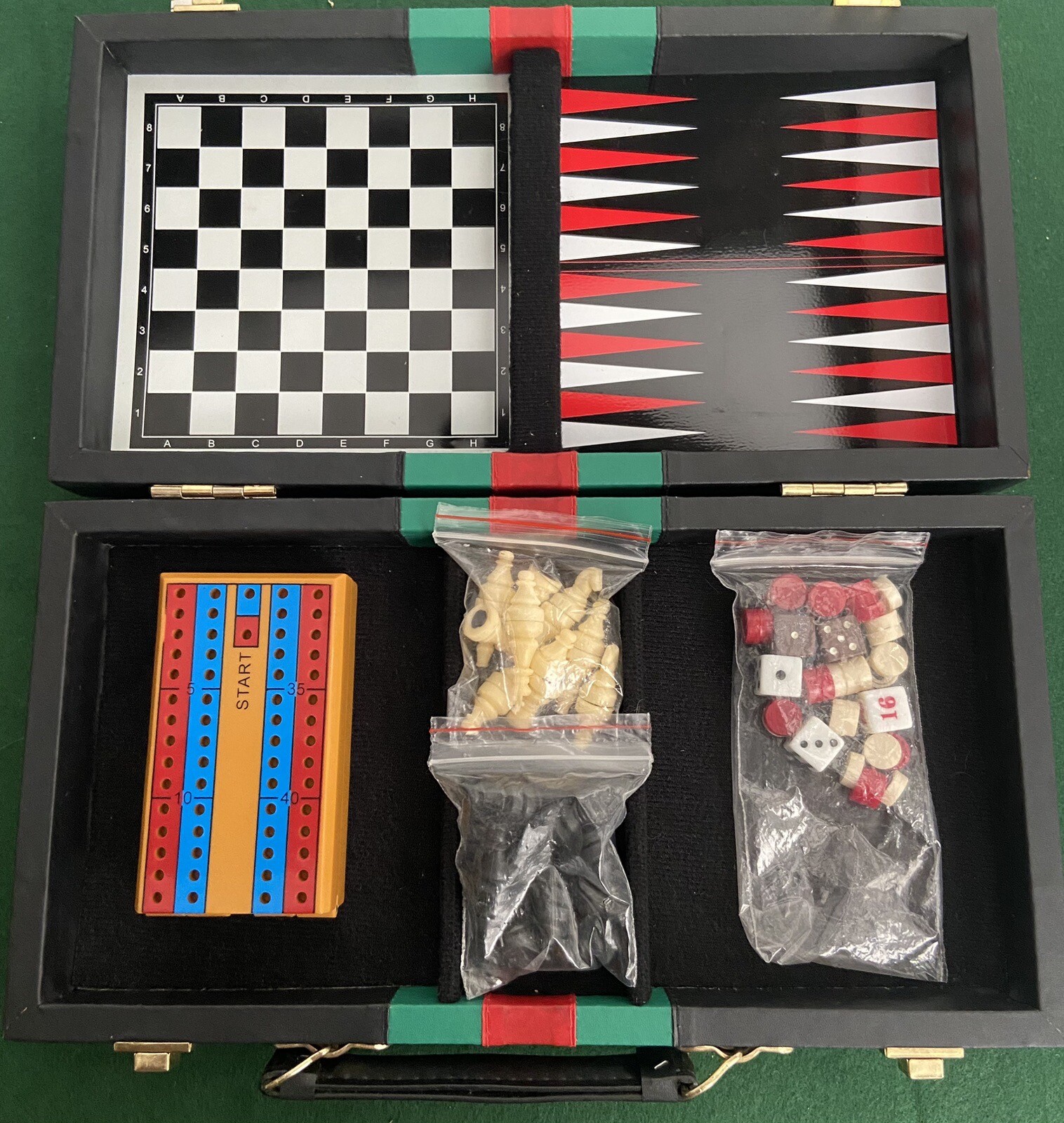 Travel Game Compendium With Game Case. Chess Crib Draughts Backgammon