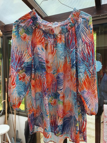 Chemisier Christine Laure Brodé Fleurs Roses - Taille XL (44/16UK/12US) - Coton/polyester, Occasion Très Bon état