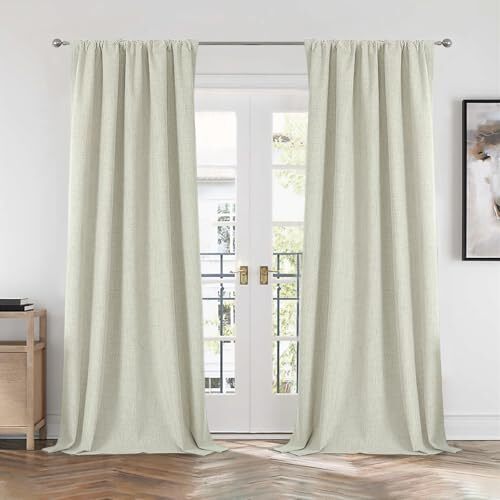Linen 100% Blackout Curtains 96 Inch 52"W x 96"L (Pack of 2) Light Beige - Picture 1 of 6