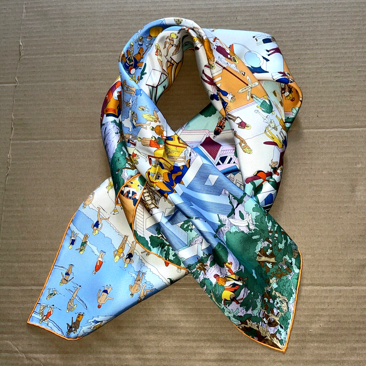 New Hermes scarf silk Carre 90cm On The Beach blue green yellow | eBay