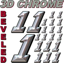 (1's) 3-D CHROME BEVELED NUMBERS Decal Sticker Sheet 1/8-1/10-1/12 RC Models