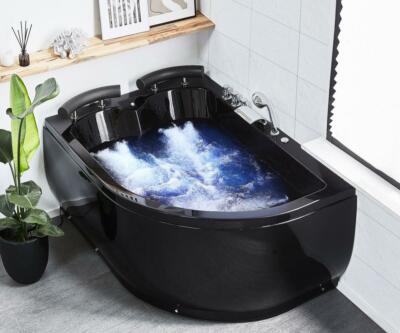 Luxus Whirlpool Badewanne schwarze Doppelwanne mit Massage LED günstig Eckwanne