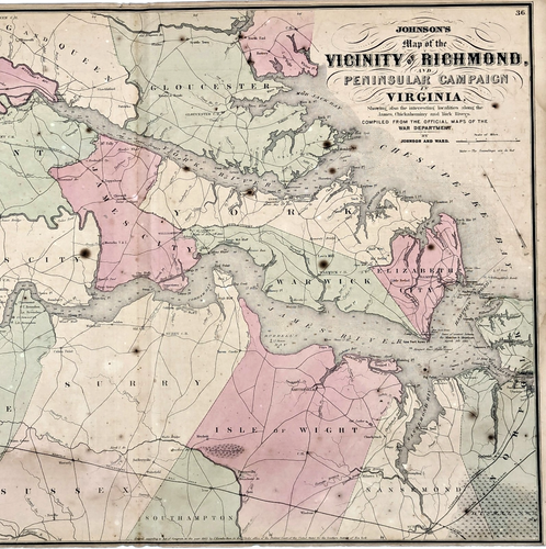1864 VIRGINIA - CIVIL WAR Map ORIGINAL PENINSULA CAMPAIGN RICHMOND