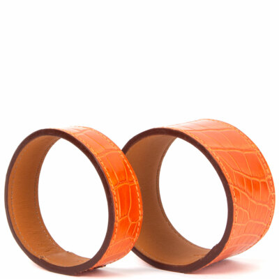 63065 auth HERMES orange shiny CROC 'Neo' Bangle Bracelet M