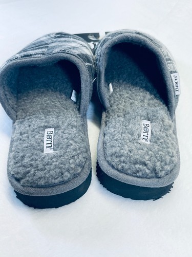 Born Slippers Gray/White/Black Womens M Faux Fur Slip On Rubber Sole Medium 8-9 - Picture 6 of 13