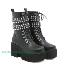 Women Heavy Metal Platform Boots Goth Punk Cosplay Ankle Boots Wedges Shoes HOT