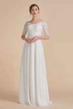 HBH Brautkleid bodenlang,Reißverschluss,Seidenweicher Satin und Chiffon, A-Linie
