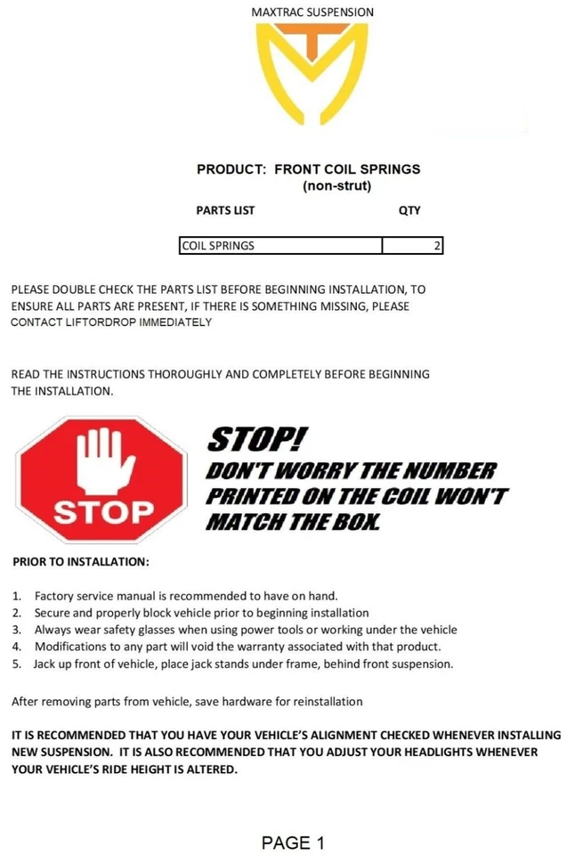 MaxTrac 2" molas de elevação dianteiras compatível com 1994–2001 Dodge Ram 1500 V6 par de bobinas 2WD - Imagem 2 de 4