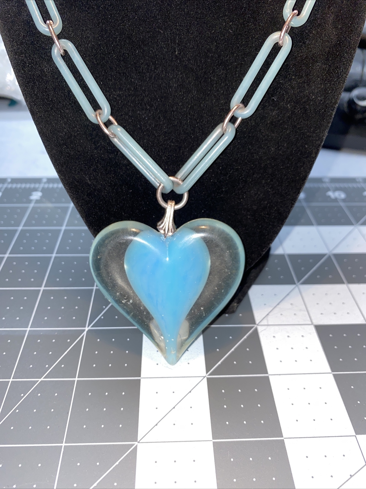 VTG Lucite Thermoset Plastic Heart Boho Light Blue Necklace eBay