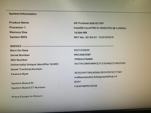 HP ProDesk 600 G5 SFF Desktop Computer ; i5-9500@3GHz, 16GB RAM, NO HD, NO OS - Picture 5 of 5