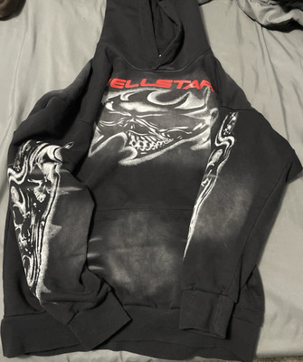 HELLSTAR Men s Black Pullover Hoodie Sz S Graphic Print Skull Logo Pockets