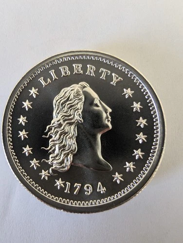 1 Ozt .999 Fine Silver Flowing Hair Silver Dollar High Relief Tribute Round