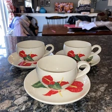 Santa Anita Ware Red Anthurium Flowers Of Hawaii Cup/Saucer some small fleabites