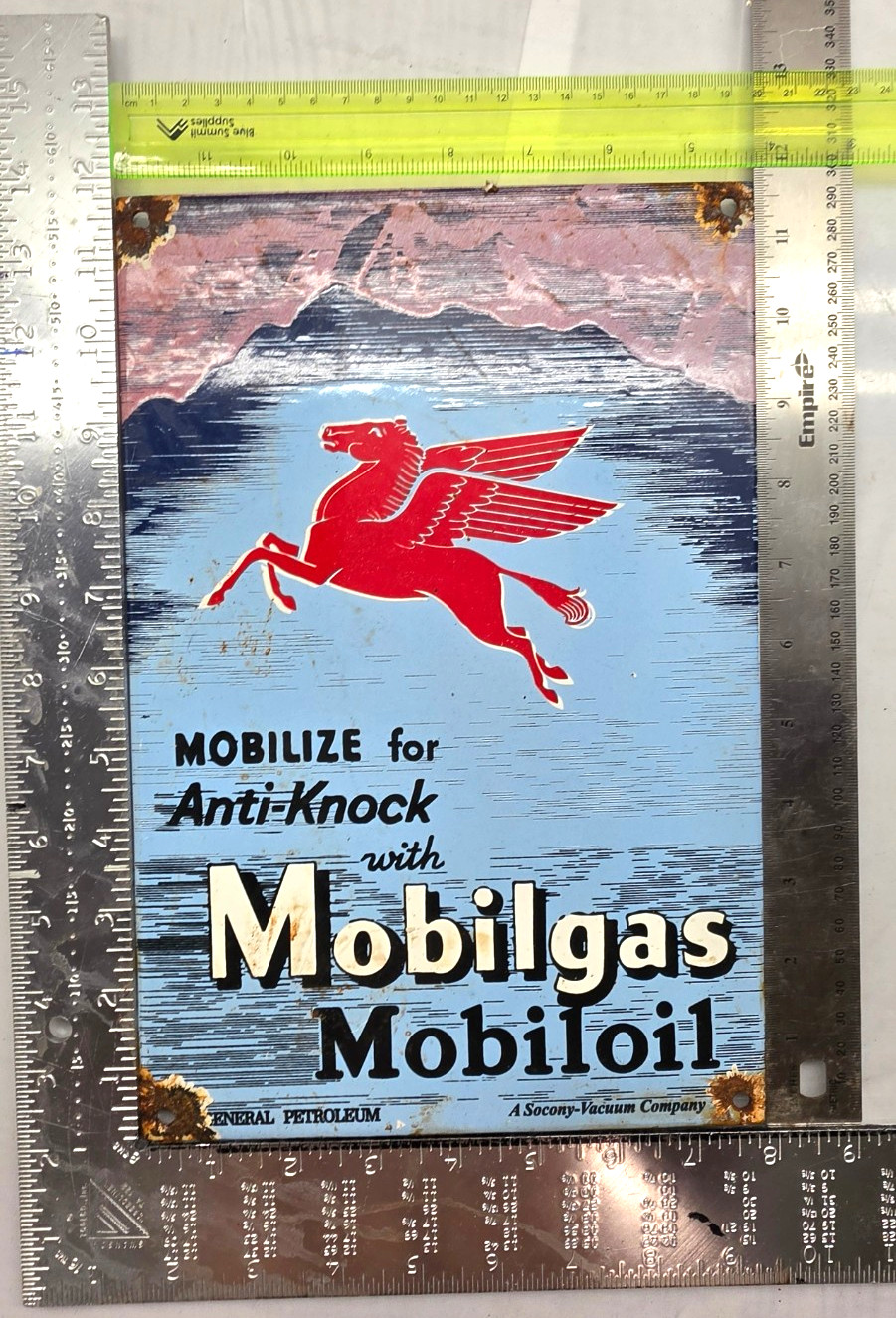 Pegasus Mobilgas Mobiloil 12" Genuino DE COLECCIÓN LETRERO DE PORCELANA CONCESIONARIO ACEITE DE MOTOR