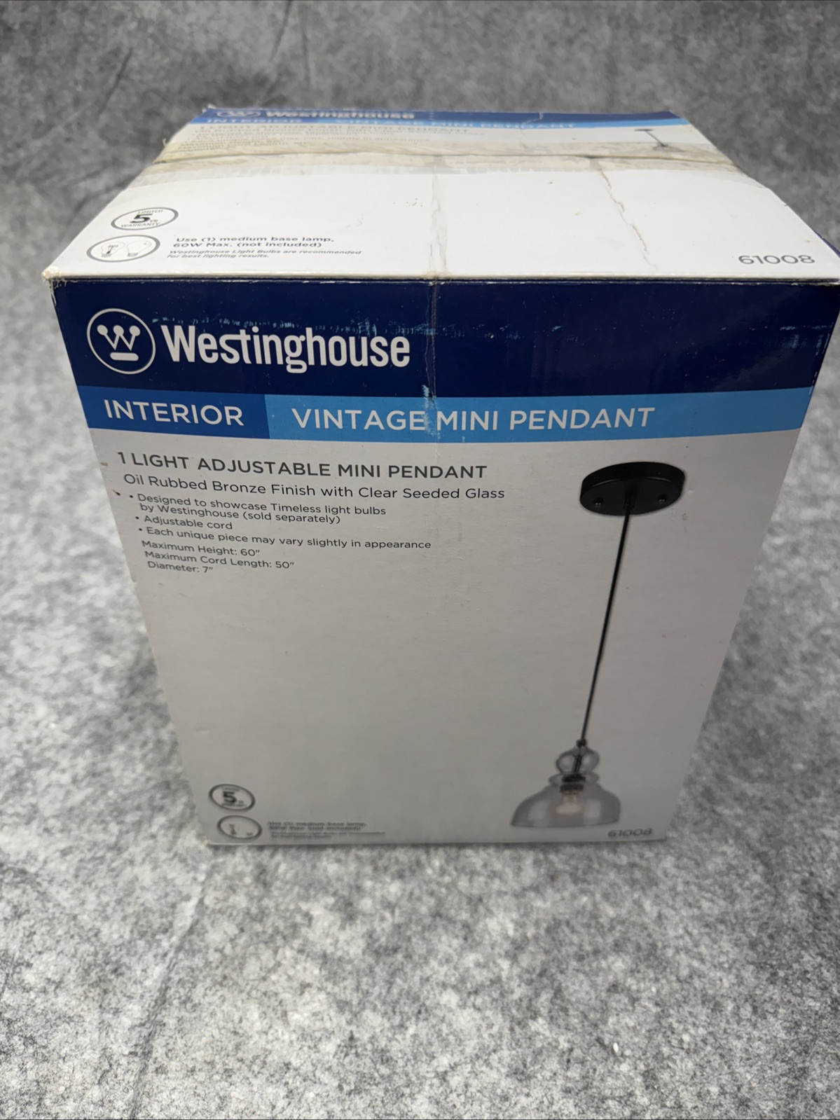 NIB Westinghouse One-Light Indoor Mini Pendant Oil Rubbed Bronze Finish 6100800
