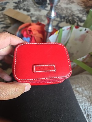 FOSSIL Red Leather Small Jewelry Case Box Zip Around Travel Compact