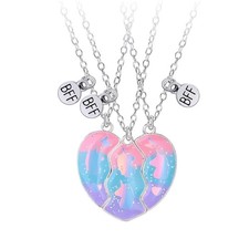 Friendship Necklace Best Friend Necklace for 3 Magnetic Matching Heart Pendant B