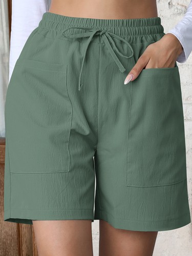 UK Womens High Waist Shorts Elastic Waist Casual Summer Beach Holiday Hot Pants - Picture 28 of 48