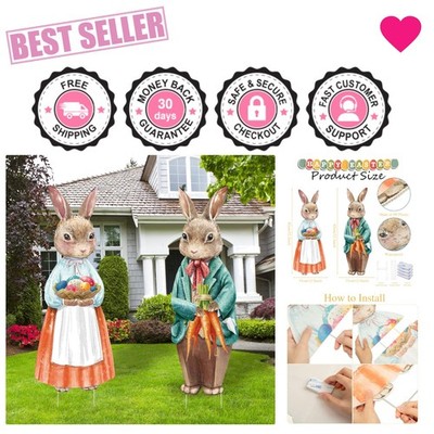 Vibrant 32.2 x 12.9 Inch Easter Bunny Decor - 2 Pack Weather Resistant Signs
