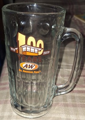 1919-2019 A&W Root Beer, All American Food, 100 Years 18oz. Glass Mug. 7'' Tall.