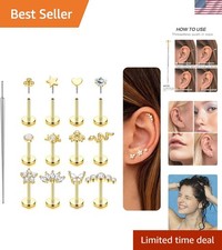 Elegant 14K Gold Plated Push-in Stud Earrings for Women - Lightweight Comfort