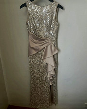 Eliza J Women’s Size 2 Silver Sequin Sheath Gown Sleeveless Long Lined Slit