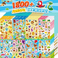Animal Stickers for Kids, 64 Sheets, 16 Themes, 1800 pcs, Water Bottle,