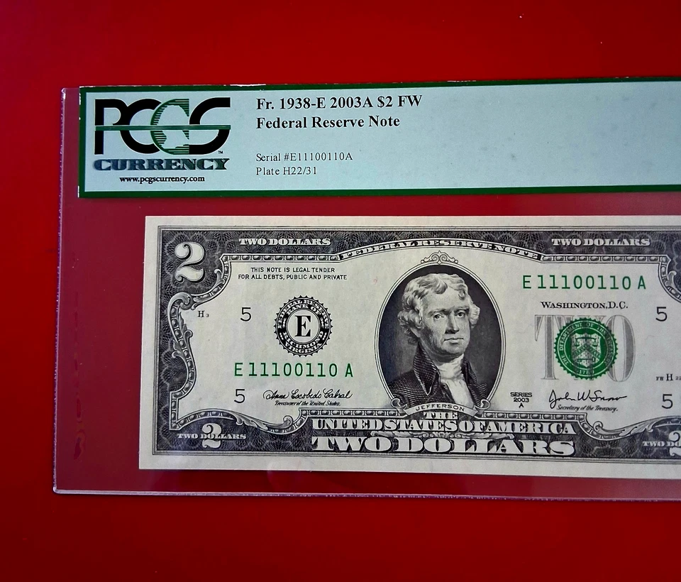 TRUE BINARY 0's and 1's $2 Two Dollars Note Number #E 11100110 A PCGS 65 PPQ - Image 3 of 4