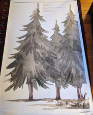 Large Pine Tree Forest Wall Decal 80x90 From Poland Watercolor Peel and Stick
