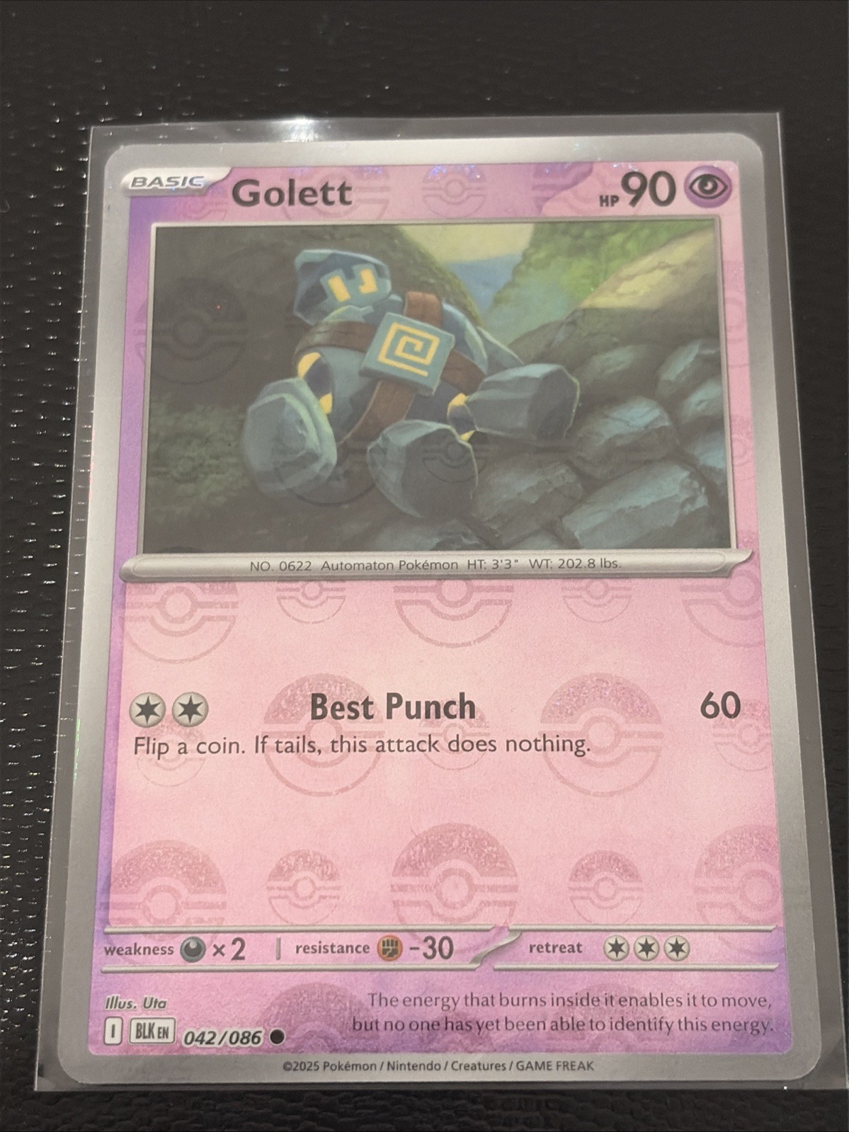 Golett (Poke Ball Pattern) 042/086 Holo Common Black Bolt Pokemon Near Mint
