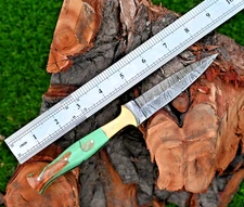 Hunting Throwing Boot Knife - Hand Forged Damascus Steel Blade Resin Handle 863