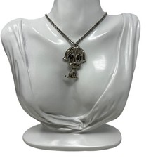Puppy Dog Necklace Silver Tone Dangling Eyes Curb Chain