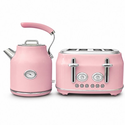 Rosa Retro Wasserkocher & 4 Scheiben Toaster Set | Passendes Küchengerätepaket
