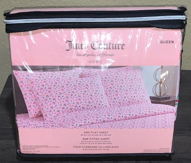 Juicy Couture QUEEN Christmas Sheet Set Candy Cane,Bows,Gingerbread Hearts,Berry - Image 2 of 4