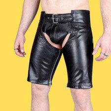 Mens Leather Shorts Cargo Pockets Gay Chaps Shorts Clubwear Bondage Short