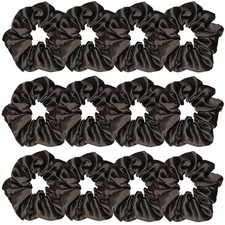 12 Pcs Satin Silk Scrunchies Ponytail Holders Hair Ties for Women Girls Black