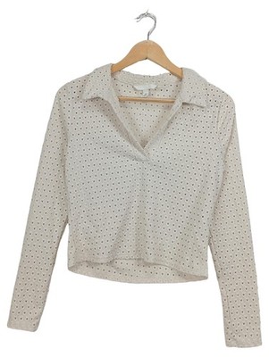 H&M Pullover Damen Gr. 38 M Beige Langarm Lochmuster Basic