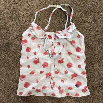 Abercrombie Kids Floral Halter Top Girls M Cotton Ruffle Button Front