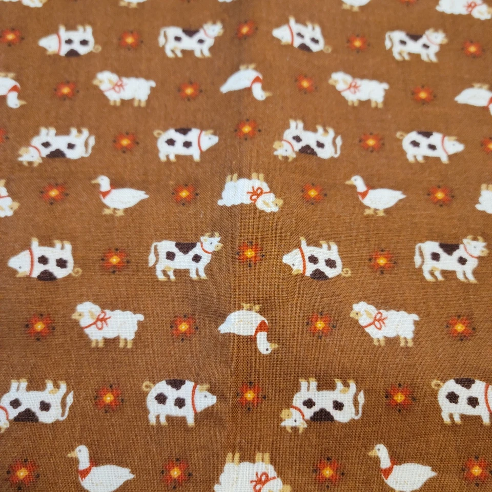 Cotton Fabric Lot 2 Pcs Farm Animal Cow Print & Geo 23x32–14x42" Brown Scraps - Image 3 of 4