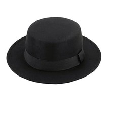 Classic Black Felt Fedora Hat Wide Flat Brim Panama Jazz Trilby Derby Cap with