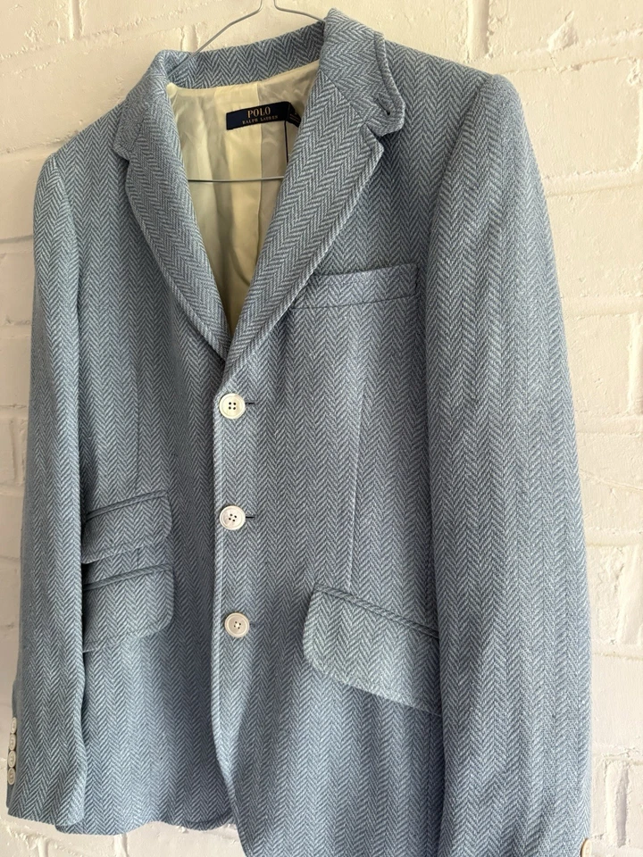 Elegant Ralph Lauren Blue Linen& Silk Blend Blazer With Mother Of Pearl Buttons - Image 2 of 4