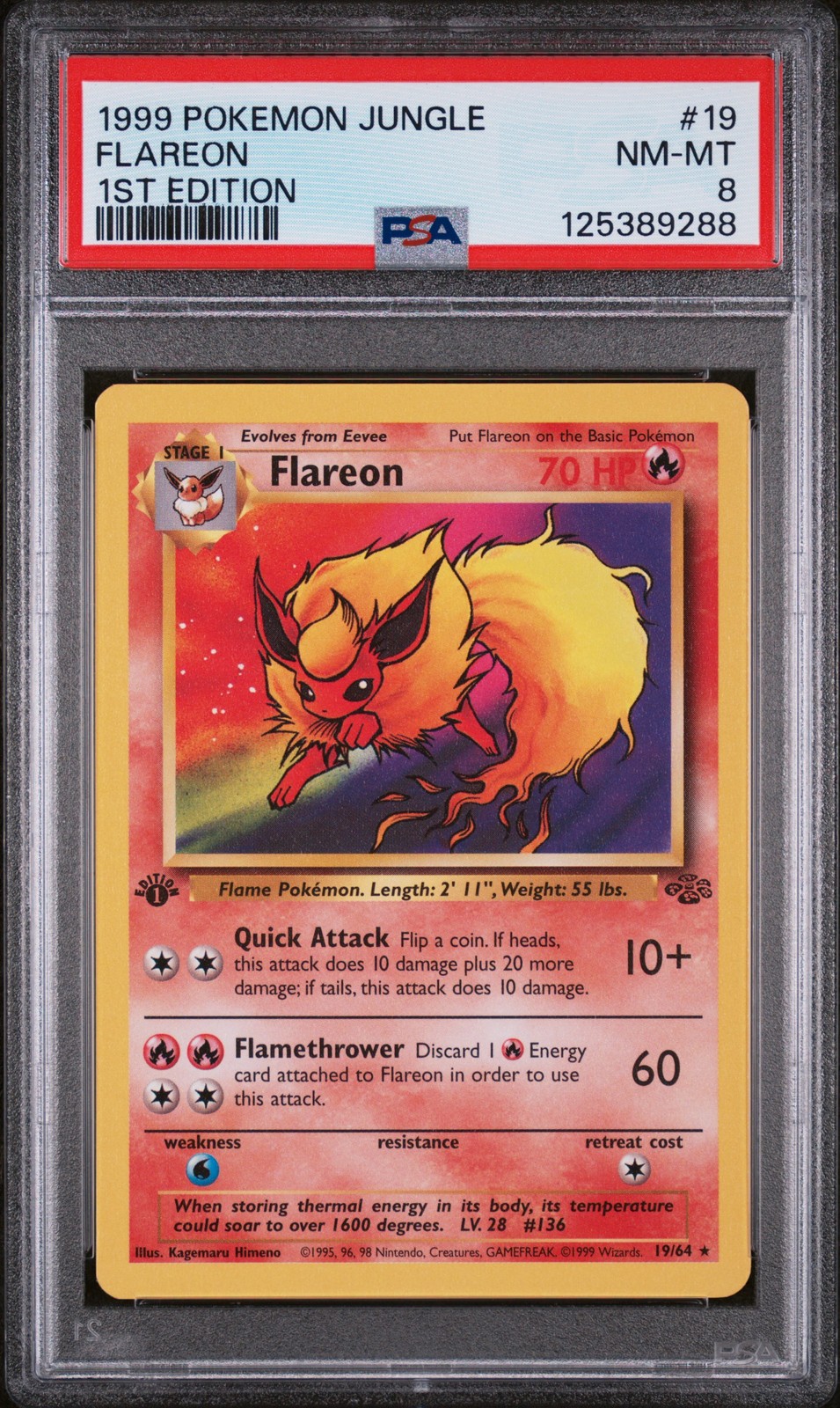 1999 POKEMON JUNGLE 1ST EDITION #19 FLAREON PSA 8